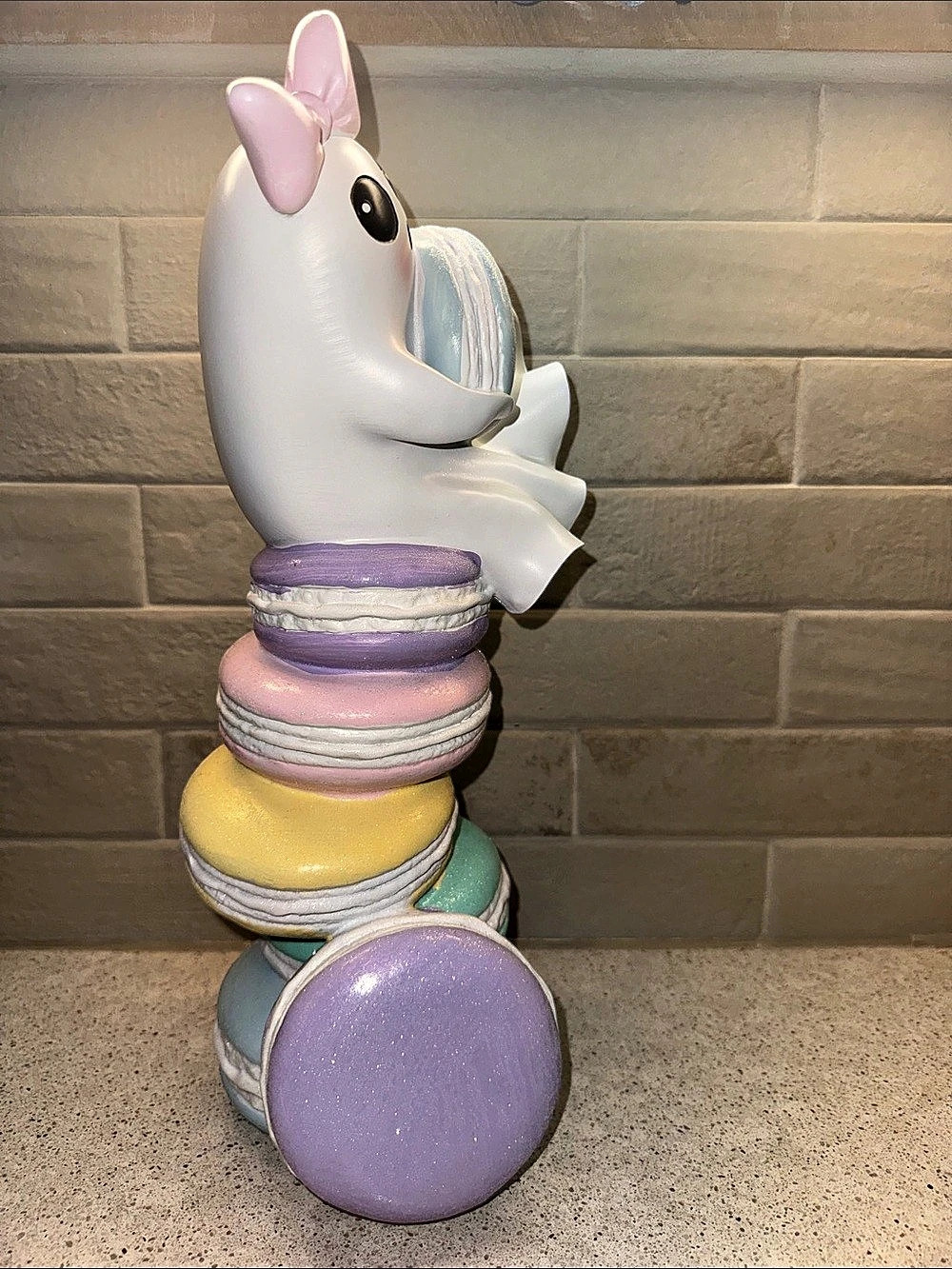 Halloween Ghost with Pink Bow a top Pastel Glitter Macaron Stack Figurine - Picture 6 of 8